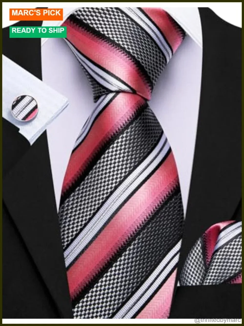 Men's Silk Paisley Tie Set with Pocket Square Cufflinks 6 Piece Formal